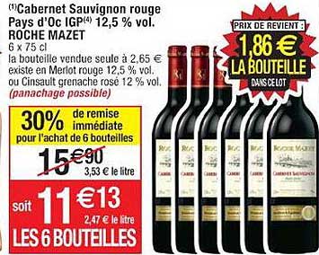 cabernet sauvignon rouge pays d'oc igp 12,5% vol. roche mazet