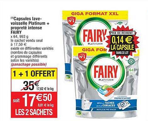 capsules lave-vaisselle platinum+propreté intense fairy