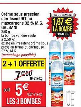 crème sous pression stérilisée uht au mascarpone 32% m.g. galbani
