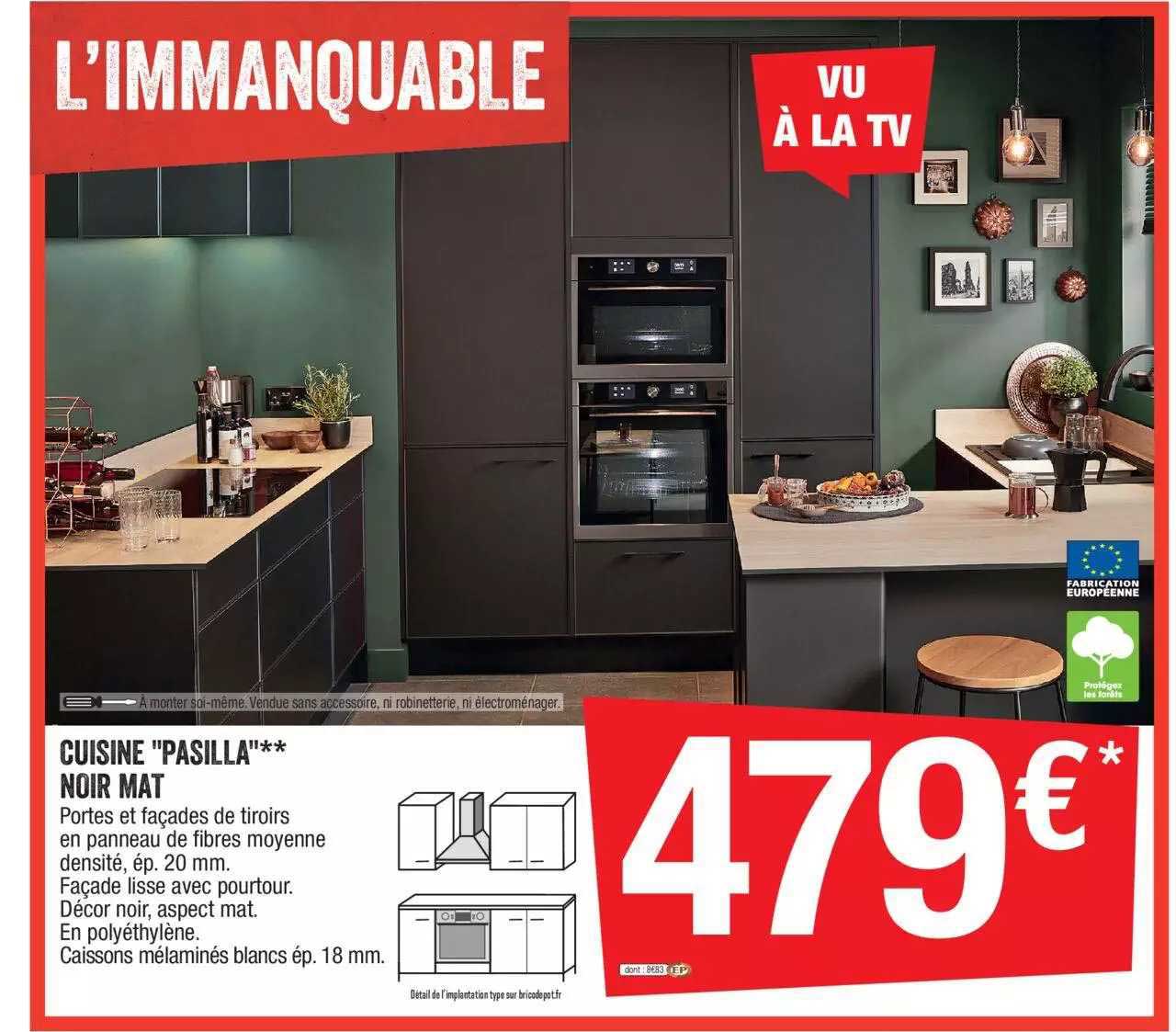 Cuisine "pastilla" Noir Mat