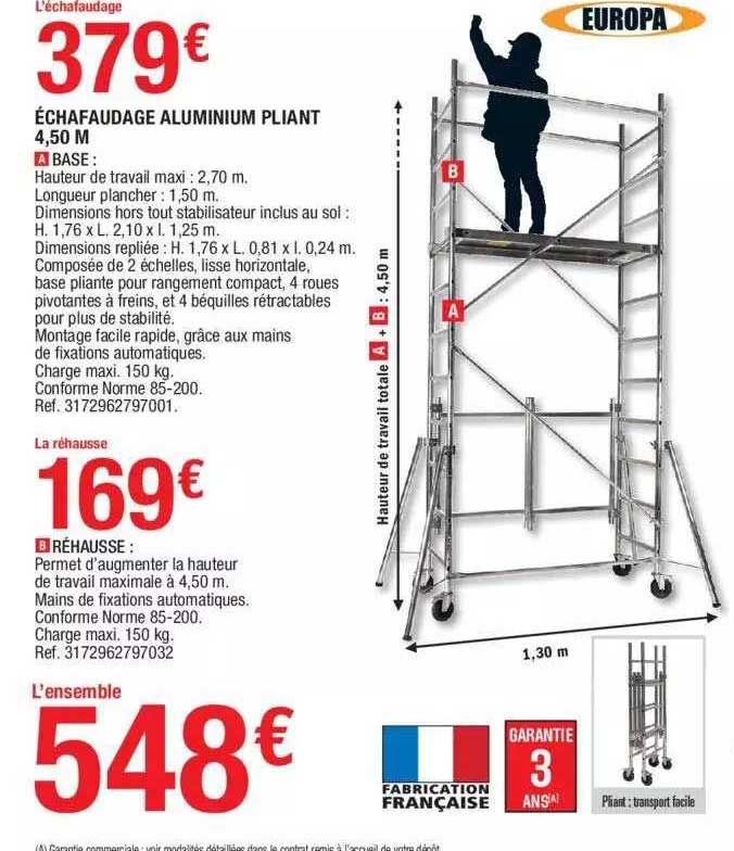 échafaudage Aluminium Pliant 4,50 M, Réhausse