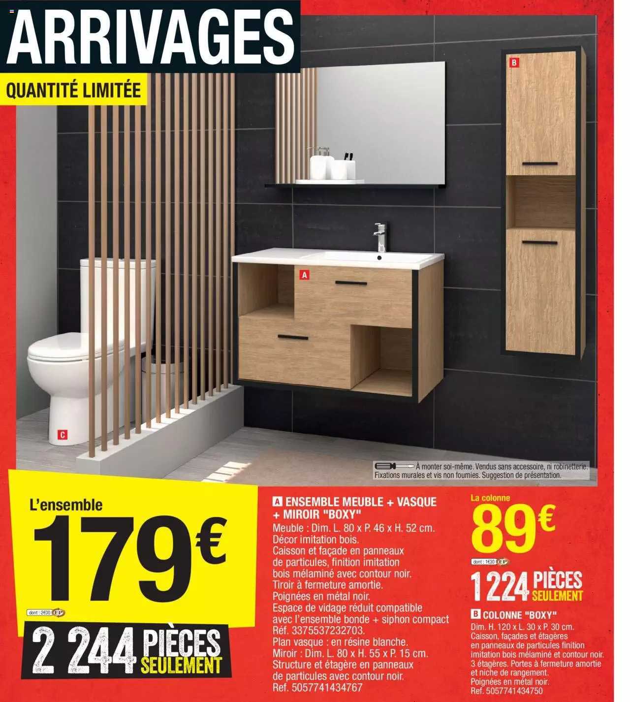 ensemble meuble + vasque + miroir "boxy", colonne "boxy"