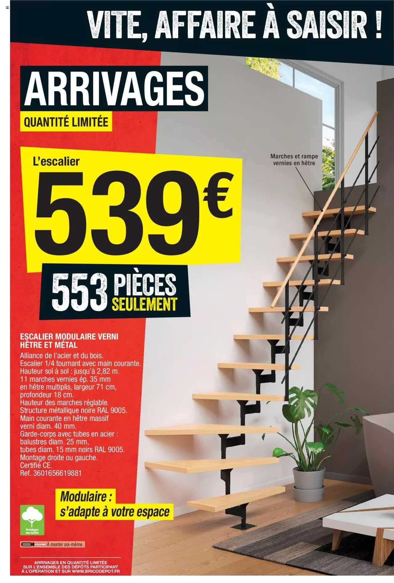 escalier modulaire verni hêtre et métal