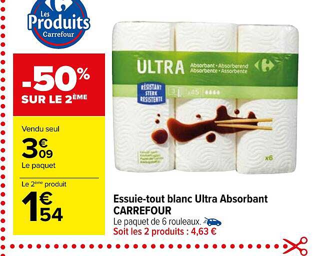 essuie-tout blanc ultra absorbant carrefour