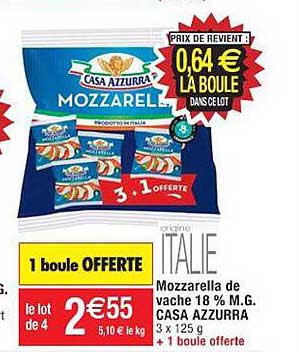 mozzarella de vache 18% m.g. casa azzurra