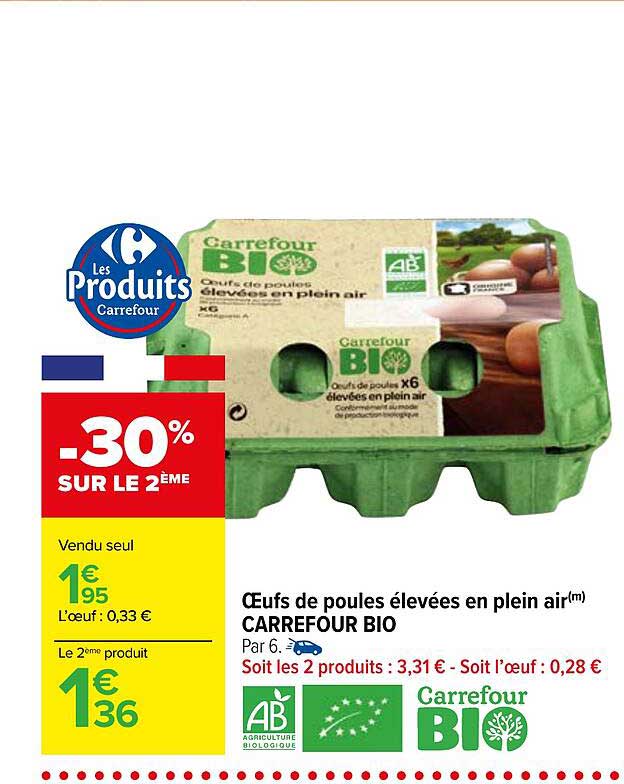 oeufs de poules élevées en plein air carrefour bio