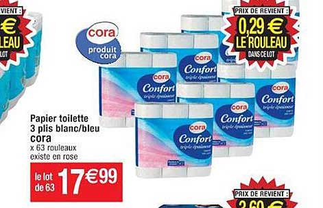 papier toilette 3 plis blanc-bleu cora
