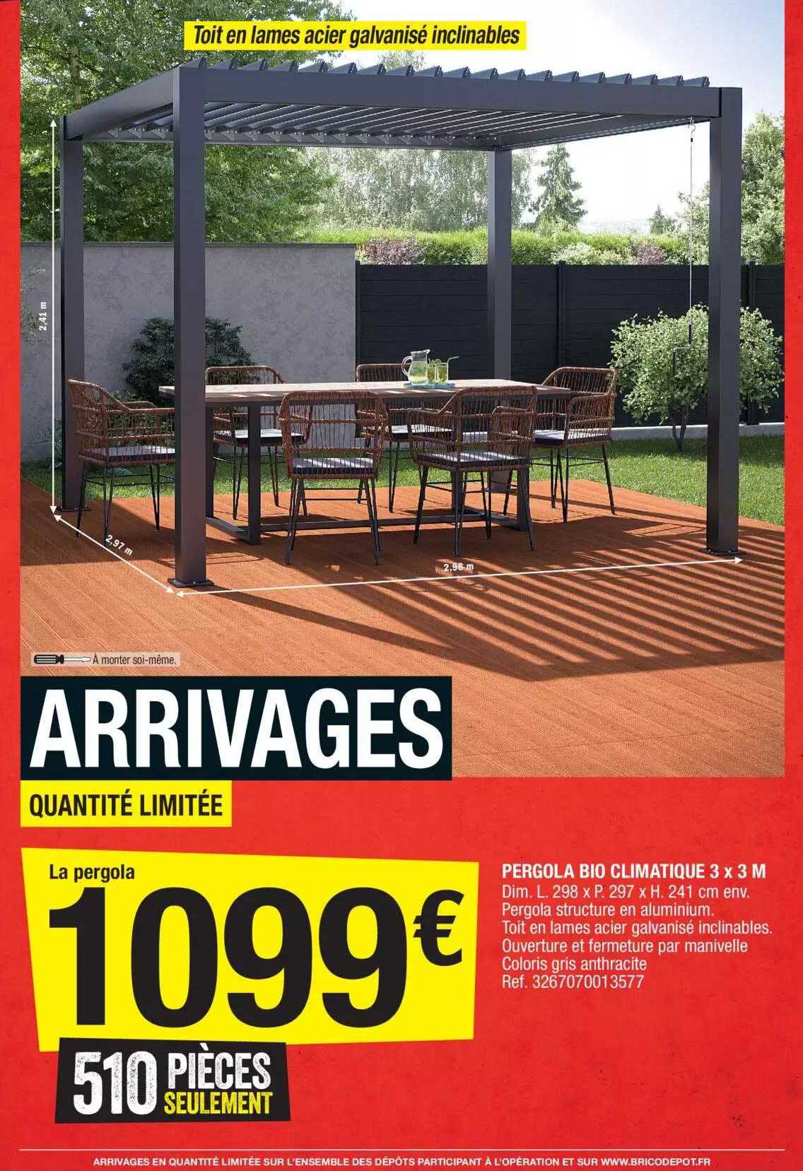 pergola bio climatique 3 x 3 m