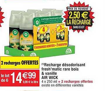 recharge désodorisant fresh'matic rare bois & vanille air wick