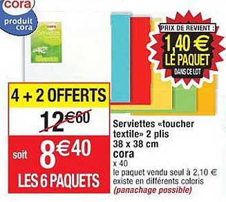 serviettes «toucher textile» 2 plis 38x38cm cora