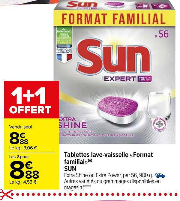 tablettes lave-vaisselle «format familial» sun