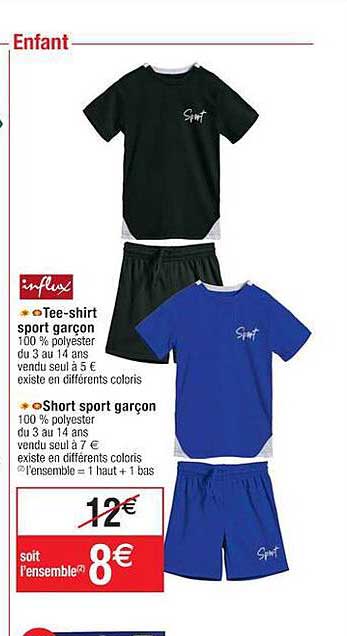 tee-shirt sport garçon influx, short sport garçon influx