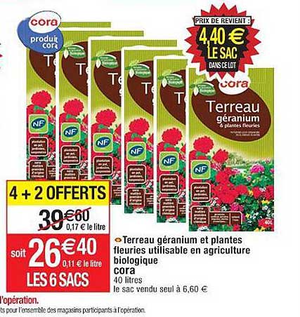 terreau géranium et plantes fleuries utilisable en agriculture biologique cora