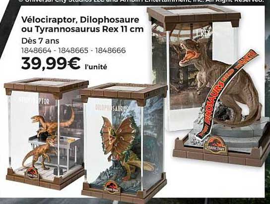 vélociraptor, dilophosaure ou tyrannosaurus rex 11 cm