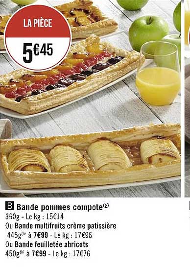 Bande Pommes Compote Ou Bande Multifruits Crème Pâtissière Ou Bande Feuilletée Abricots