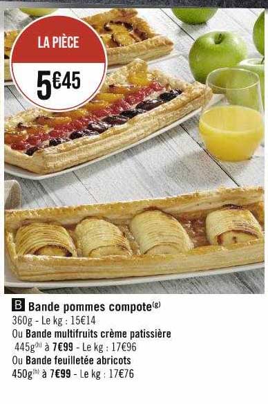 bande pommes compote ou bande multifruits crème pâtissière ou bande feuilletée abricots