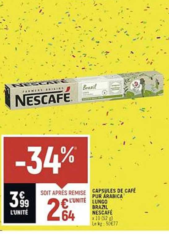 capsules de café pur arabica lungo brazil nescafé