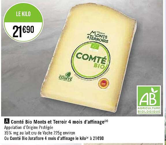 comté bio monts et terroir 4 mois d'affinage
