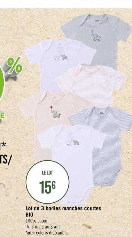 lot de 3 bodies manches courtes bio