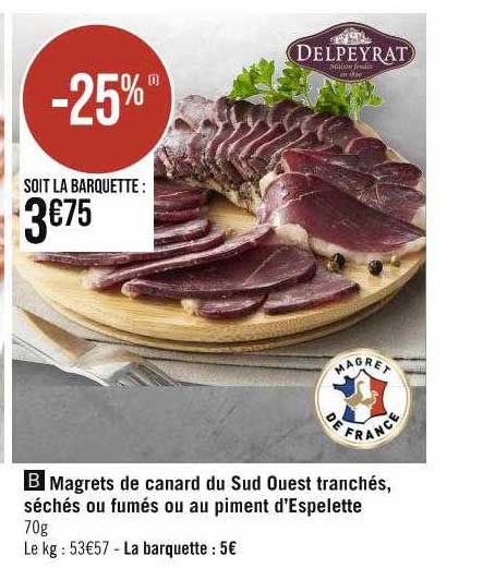 magrets de canard du sud ouest tranchés, séchés ou fumés ou au piment d'espelette