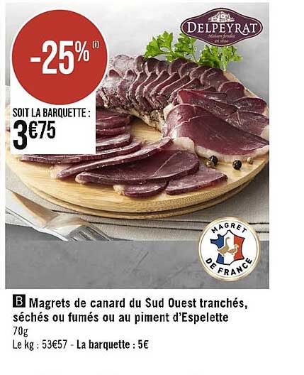 magrets de canard du sud ouest tranchés, séchés ou fumés ou au piment d'espelette