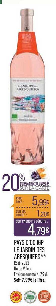 pays d'oc igp le jardin des aresquiers