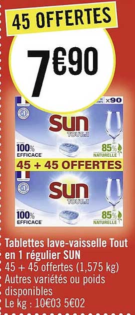 Tablettes Lave-vaisselle Tout En 1 Régulier Sun