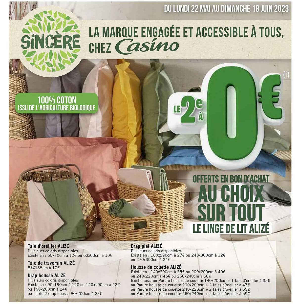 taie d'oreiller alizé sincère, taie de traversin alizé sincère, drap housse alizé sincère, drap plat alizé sincère, housse de couette alizé sincère
