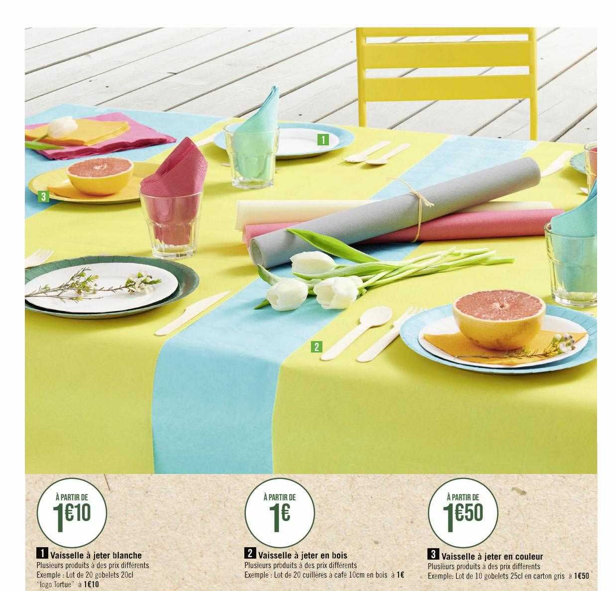 vaisselle à jeter blanche, vaisselle à jeter en bois, vaisselle à jeter en couleur