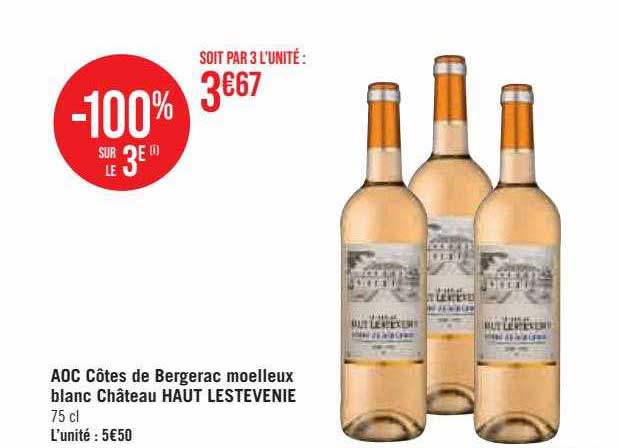 Aoc Côtes De Bergerac Moelleux Blanc Château Haut Lestevenie
