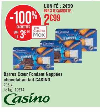 barres cœur fondant nappées chocolat au lait casino