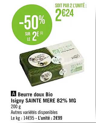 beurre doux bio isigny sainte mère 82% mg