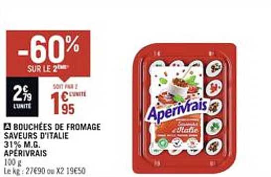 bouchées de fromage saveurs d'italie 31% m.g. apérivrais