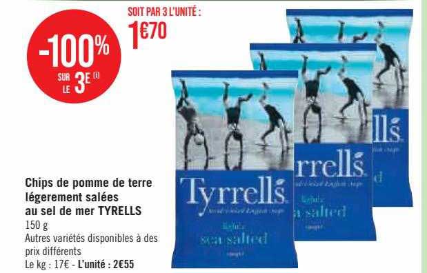 chips de pomme de terre légèrement salées au sel de mer tyrells