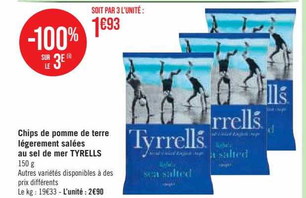 Chips De Pomme De Terre Légerement Salées Au Sel De Mer Tyrells