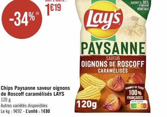 Chips Paysanne Saveur Oignons De Roscoff Caramélisés Lays