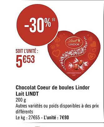 Chocolat Cœur De Boules Lindor Lait Lindt