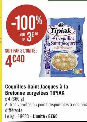 coquilles saint jacques à la bretonne surgelées tipiak