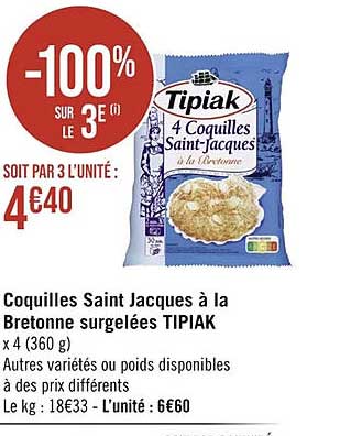 Coquilles Saint Jacques à La Bretonne Surgelées Tipiak