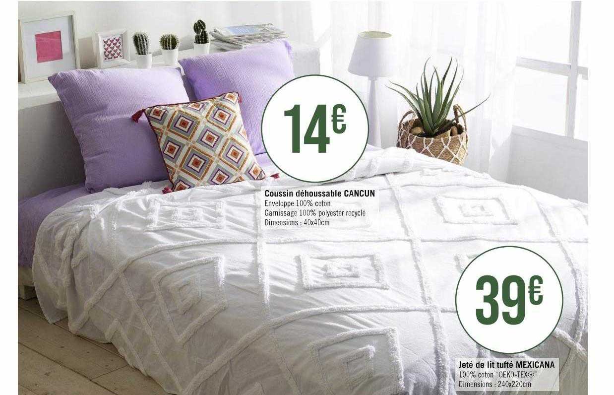coussin déhoussable cancun, jeté de lit tufté mexicana