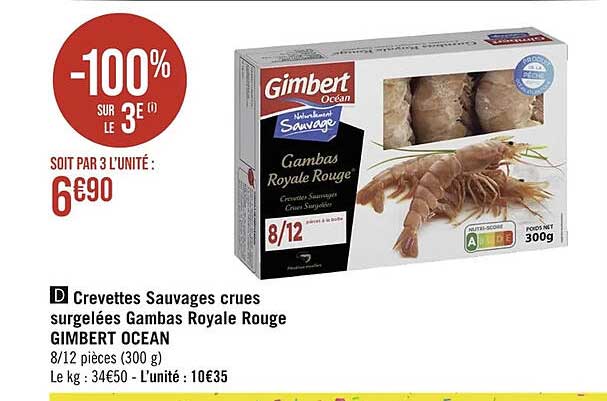 crevettes sauvages crues surgelées gambas royale rouge gimbert océan