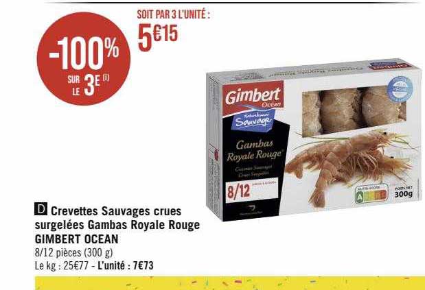 crevettes sauvages crues surgelées gambas royale rouge gimbert océan