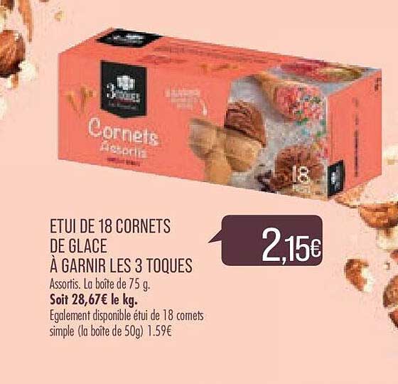 étui de 18 cornets de glace à garnir les 3 toques