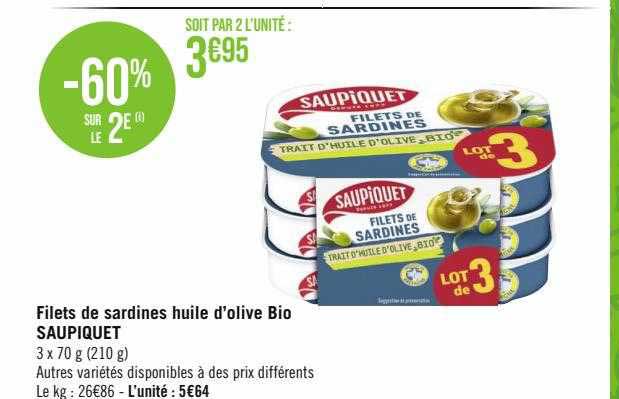 Filets De Sardines Huile D'olive Bio Saupiquet
