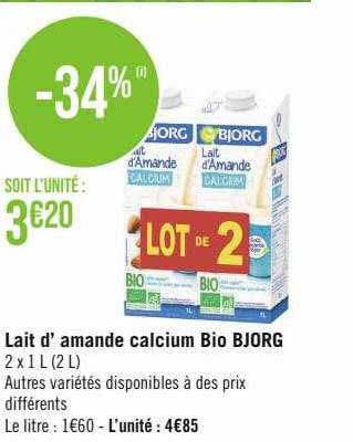 lait d'amande calcium bio bjorg