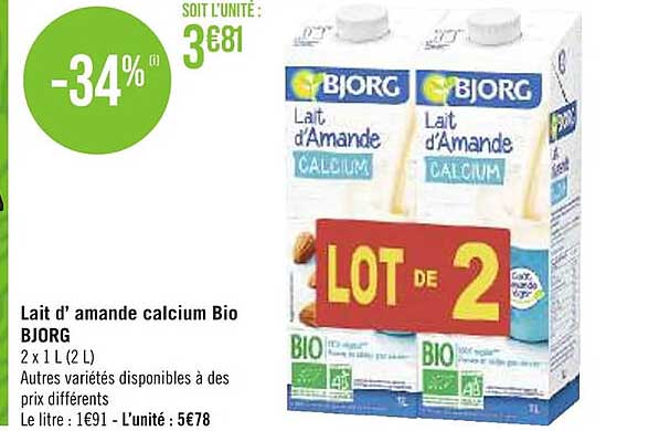 lait d'amande calcium bio bjorg