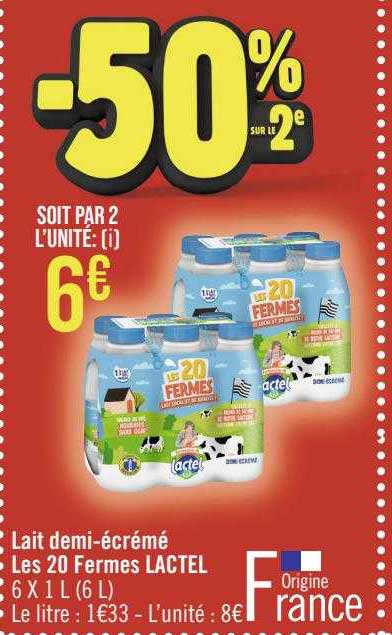 lait demi-écrémé les 20 fermes lactel