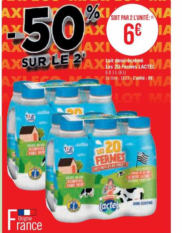 lait demi-écrémé les 20 fermes lactel