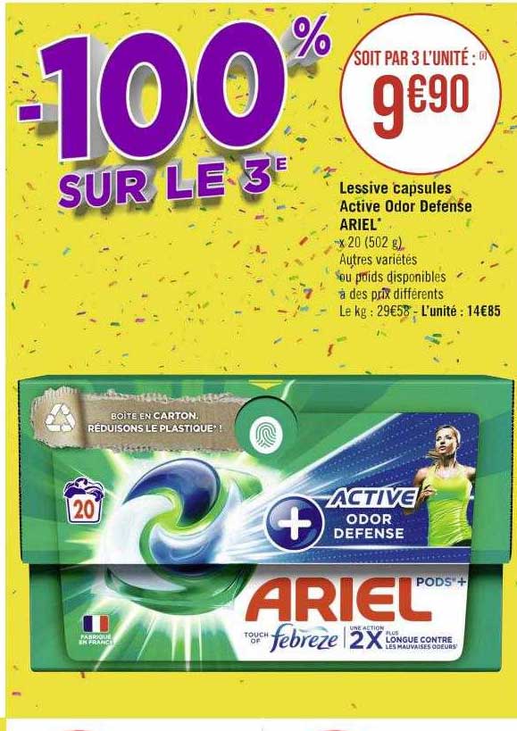 lessive capsules active odor défense ariel