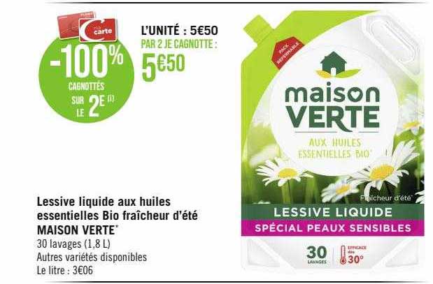 lessive liquide aux huiles essentielles bio fraîcheur d'été maison verte